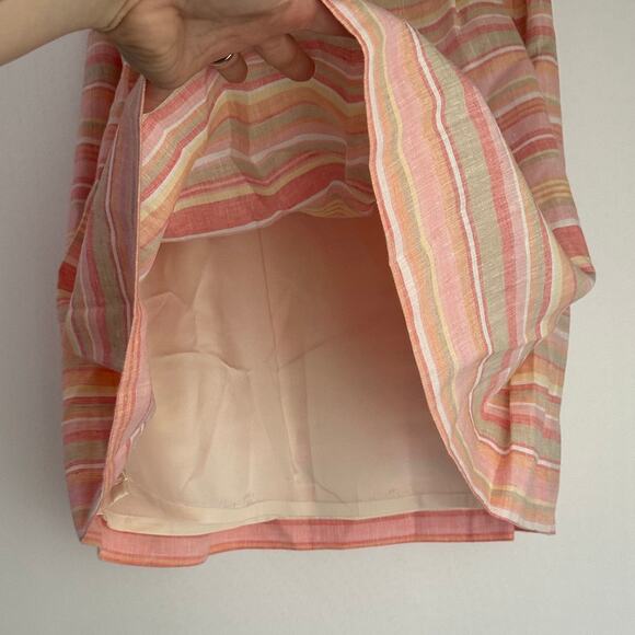 NWT Brooks Brothers 100% Linen Striped A Line Knee Length Lined Skirt Pink Sz 8 - Picture 4 of 9